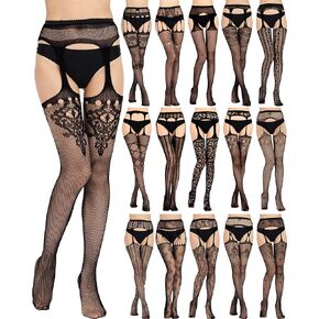 Yahenda 16 Pairs Halloween Women Fishnet Stockings High Waist Gothic Tights Fish Net Stockings Suspender Garter Pantyhose for Women Thigh High Fishnets Stockings, 16 Styles in Kuwait