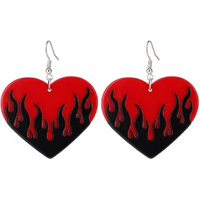 Colorful Flame Acrylic Earrings Punk Fire Heart Burning Dangle Drop Earrings Transparent Funny Geometric Acrylic Flame Earrings for Women Girls in Saudi Arabia