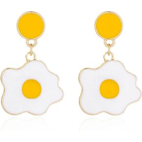 TIANBANGSHI Chic Funny 18k Gold Plated Enamel Fried Egg Stud Earring Cute Poached Egg Dangle Drop Earrings for Women Girls Lover Kitchen Cooking Statement Jewelry Gifts in Saudi Arabia