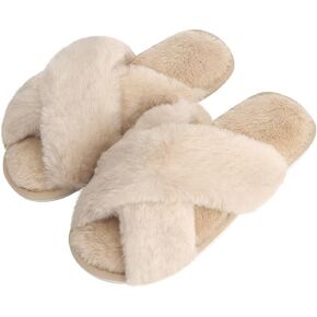 DOIOWN Women's Fuzzy Slippers Memory Foam Cute House Slippers Plush Fluffy Furry Open Toe Home Shoes Bridal Bridesmaid Gifts for Wedding