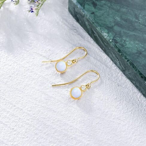 MRENITE الصلبة 14K الذهب استرخى أقراط أوبال للنساء الذهب الحقيقي شكل دائري/الكمثرى إسقاط أقراط مجوهرات هدية لزوجتها أمي in Kuwait