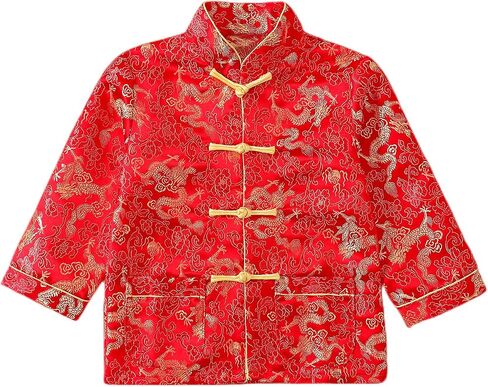 Boy Tang Suit Dragon Long Sleeve Shirt Chinese New Year Outfit Chinese Traditional Clothes for Kids in Kuwait