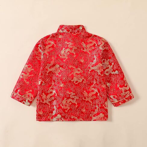 Boy Tang Suit Dragon Long Sleeve Shirt Chinese New Year Outfit Chinese Traditional Clothes for Kids in Kuwait