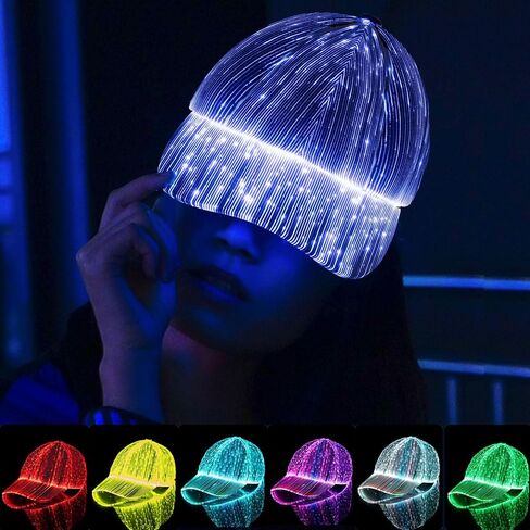 ليوفود قبعة بيسبول باضاءة LED، قبعة بيسبول مضيئة من الالياف البصرية 7 الوان، شحن USB مضيئة، اكسسوارات للحفلات الموسيقية (اسود) in Kuwait