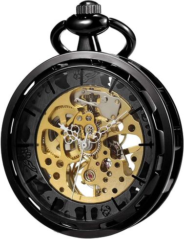 VIGOROSO Mens Classic Steampunk Pocket Watch with Chain Skeleton Hand Wind Mechanical Pocket Watches for Men & Women in Kuwait