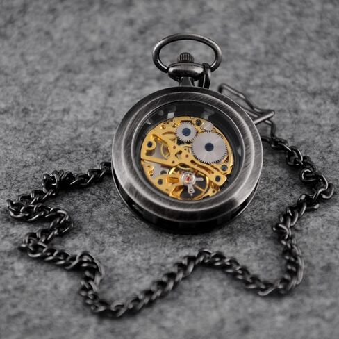 VIGOROSO Mens Classic Steampunk Pocket Watch with Chain Skeleton Hand Wind Mechanical Pocket Watches for Men & Women in Kuwait