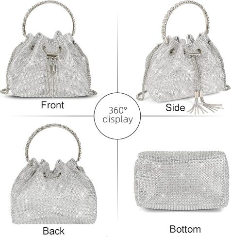 Valleycomfy حجر الراين مخلب محفظة فضية للنساء السيدات بلينغ مساء حقيبة كريستال حقيبة يد حقيبة كتف لحفل زفاف حفلة موسيقية in Kuwait