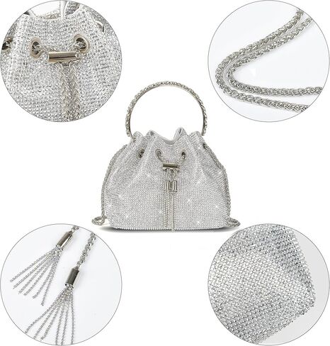 Valleycomfy حجر الراين مخلب محفظة فضية للنساء السيدات بلينغ مساء حقيبة كريستال حقيبة يد حقيبة كتف لحفل زفاف حفلة موسيقية in Kuwait