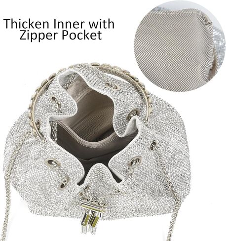 Valleycomfy حجر الراين مخلب محفظة فضية للنساء السيدات بلينغ مساء حقيبة كريستال حقيبة يد حقيبة كتف لحفل زفاف حفلة موسيقية in Kuwait