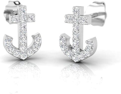 أقراط مرصعة بمرساة من الفضة الإسترلينية عيار 1/4 قيراط معتمدة من IGI للنساء (لون J-K، نقاء I2-I3), معدن حجر, الماس in Kuwait