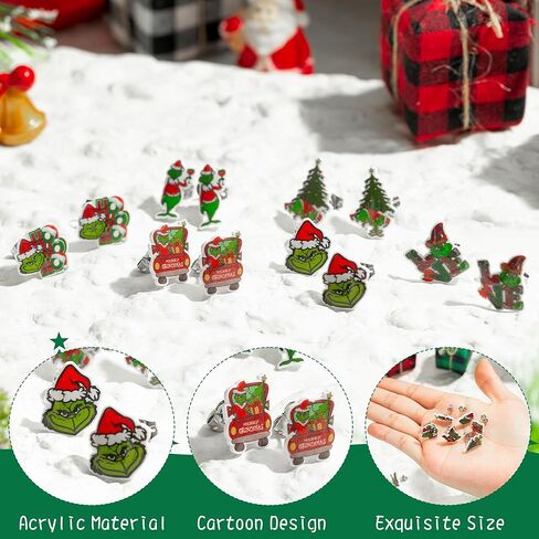 6 أزواج من أقراط عيد الميلاد الوحش الأخضر مجموعة شجرة عيد الميلاد سانتا قبعة قطرة تتدلى الأقراط الأزرار الشتاء عطلة الأقراط الاكريليك تأثيري مجوهرات اكسسوارات هدايا عيد الميلاد للنساء الفتيات in Kuwait