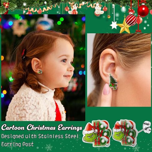 6 أزواج من أقراط عيد الميلاد الوحش الأخضر مجموعة شجرة عيد الميلاد سانتا قبعة قطرة تتدلى الأقراط الأزرار الشتاء عطلة الأقراط الاكريليك تأثيري مجوهرات اكسسوارات هدايا عيد الميلاد للنساء الفتيات in Kuwait