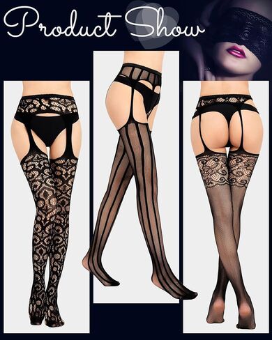 Yahenda 16 Pairs Halloween Women Fishnet Stockings High Waist Gothic Tights Fish Net Stockings Suspender Garter Pantyhose for Women Thigh High Fishnets Stockings, 16 Styles in Saudi Arabia