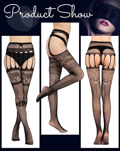 Yahenda 16 Pairs Halloween Women Fishnet Stockings High Waist Gothic Tights Fish Net Stockings Suspender Garter Pantyhose for Women Thigh High Fishnets Stockings, 16 Styles in Saudi Arabia