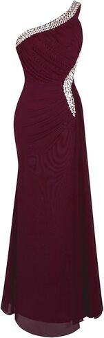 Angel-fashions المرأة كتف واحد Ruching الديكور الشريط ثوب السهرة الناعمة in Kuwait
