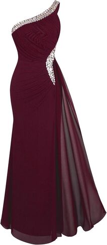 Angel-fashions المرأة كتف واحد Ruching الديكور الشريط ثوب السهرة الناعمة in Kuwait