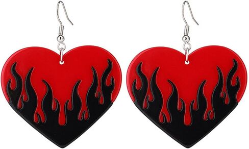 Colorful Flame Acrylic Earrings Punk Fire Heart Burning Dangle Drop Earrings Transparent Funny Geometric Acrylic Flame Earrings for Women Girls in Kuwait