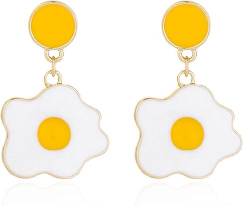 TIANBANGSHI Chic Funny 18k Gold Plated Enamel Fried Egg Stud Earring Cute Poached Egg Dangle Drop Earrings for Women Girls Lover Kitchen Cooking Statement Jewelry Gifts in Saudi Arabia