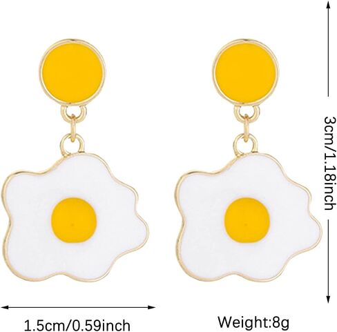 TIANBANGSHI Chic Funny 18k Gold Plated Enamel Fried Egg Stud Earring Cute Poached Egg Dangle Drop Earrings for Women Girls Lover Kitchen Cooking Statement Jewelry Gifts in Saudi Arabia