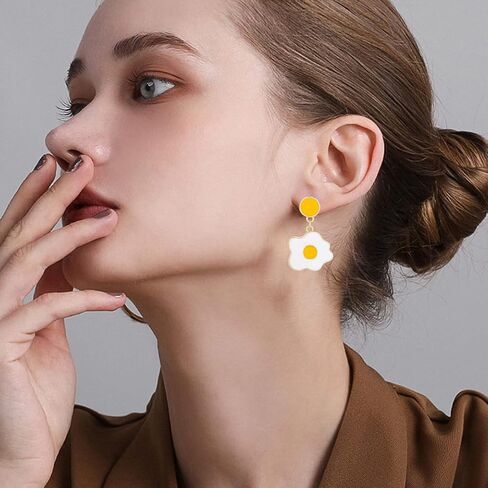 TIANBANGSHI Chic Funny 18k Gold Plated Enamel Fried Egg Stud Earring Cute Poached Egg Dangle Drop Earrings for Women Girls Lover Kitchen Cooking Statement Jewelry Gifts in Saudi Arabia