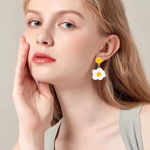 TIANBANGSHI Chic Funny 18k Gold Plated Enamel Fried Egg Stud Earring Cute Poached Egg Dangle Drop Earrings for Women Girls Lover Kitchen Cooking Statement Jewelry Gifts in Saudi Arabia