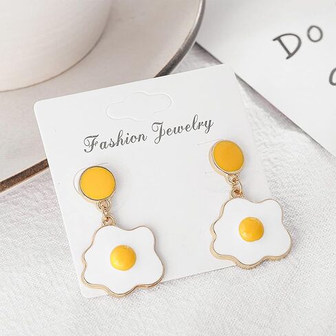 TIANBANGSHI Chic Funny 18k Gold Plated Enamel Fried Egg Stud Earring Cute Poached Egg Dangle Drop Earrings for Women Girls Lover Kitchen Cooking Statement Jewelry Gifts in Saudi Arabia