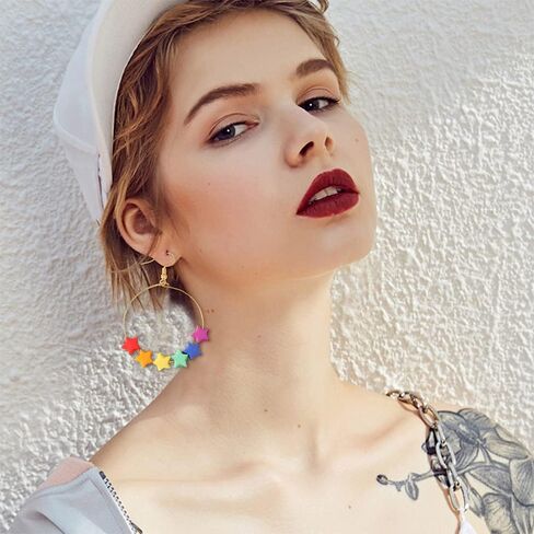 TIANBANGSHI Unique Cute Resin Dangle Drop Earring Funny Cartoonn Rainbow Color stars Drop Earrings Acrylic Tassel Earrings for Women Girls Jewelry Gifts in Saudi Arabia
