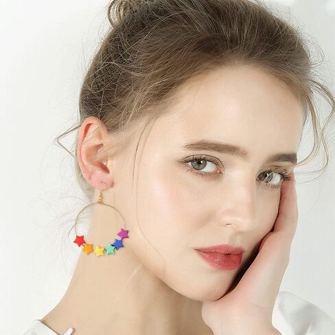 TIANBANGSHI Unique Cute Resin Dangle Drop Earring Funny Cartoonn Rainbow Color stars Drop Earrings Acrylic Tassel Earrings for Women Girls Jewelry Gifts in Saudi Arabia