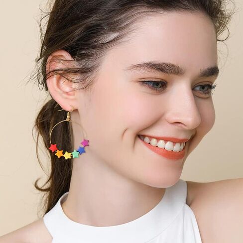 TIANBANGSHI Unique Cute Resin Dangle Drop Earring Funny Cartoonn Rainbow Color stars Drop Earrings Acrylic Tassel Earrings for Women Girls Jewelry Gifts in Saudi Arabia