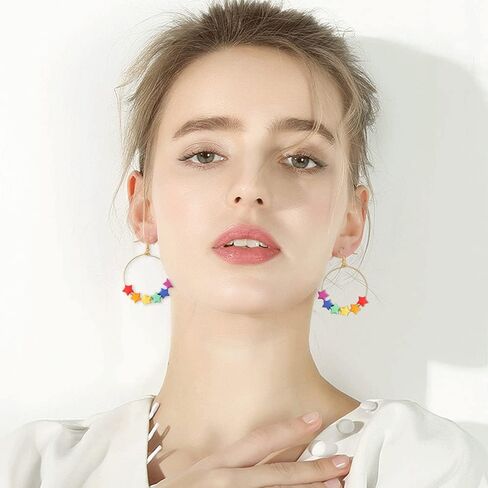 TIANBANGSHI Unique Cute Resin Dangle Drop Earring Funny Cartoonn Rainbow Color stars Drop Earrings Acrylic Tassel Earrings for Women Girls Jewelry Gifts in Saudi Arabia