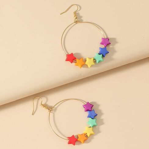 TIANBANGSHI Unique Cute Resin Dangle Drop Earring Funny Cartoonn Rainbow Color stars Drop Earrings Acrylic Tassel Earrings for Women Girls Jewelry Gifts in Saudi Arabia