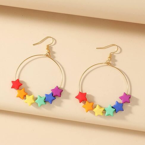 TIANBANGSHI Unique Cute Resin Dangle Drop Earring Funny Cartoonn Rainbow Color stars Drop Earrings Acrylic Tassel Earrings for Women Girls Jewelry Gifts in Saudi Arabia