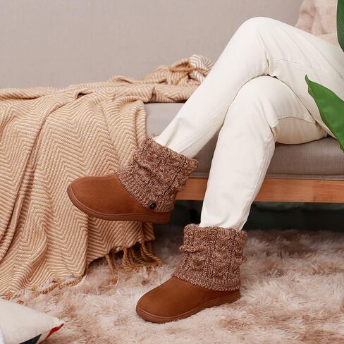 FamilyFairy Women's Woolen Yarn Knit Bootie Slippers Comfy Warm Plush Fleece Memory Foam House Shoes for Indoor Outdoor in Saudi Arabia
