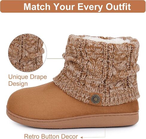 FamilyFairy Women's Woolen Yarn Knit Bootie Slippers Comfy Warm Plush Fleece Memory Foam House Shoes for Indoor Outdoor in Saudi Arabia