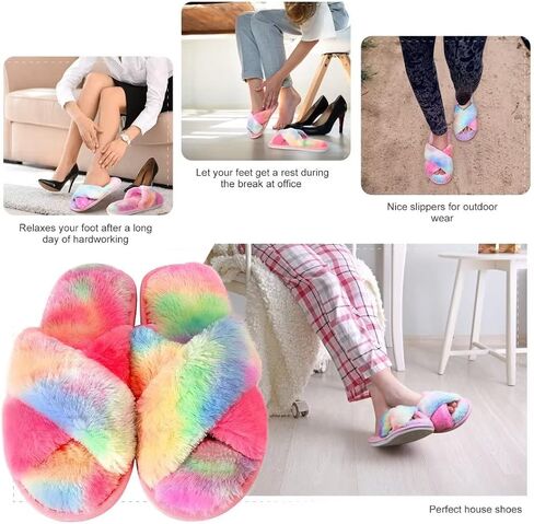 DOIOWN شباشب نسائية غامضة من الإسفنج الذكي شباشب منزل لطيفة قطيفة منفوش فروي مفتوح من الأمام أحذية منزلية هدايا وصيفة العروس لحفلات الزفاف in Kuwait