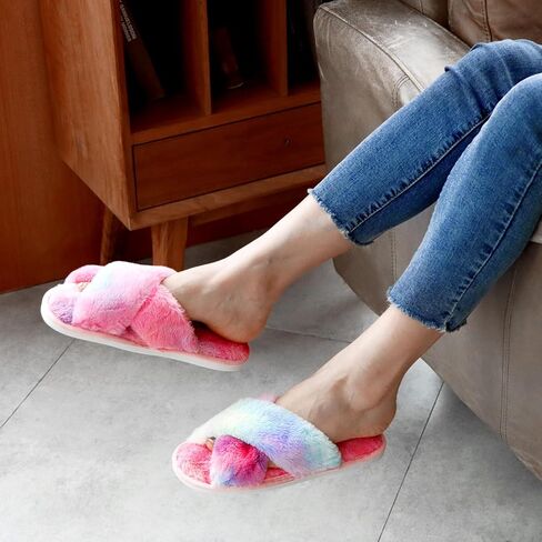 DOIOWN شباشب نسائية غامضة من الإسفنج الذكي شباشب منزل لطيفة قطيفة منفوش فروي مفتوح من الأمام أحذية منزلية هدايا وصيفة العروس لحفلات الزفاف in Kuwait