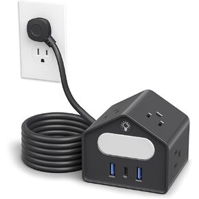 سلك تمديد طويل بطول 10 أقدام مع منفذ USB C، وواقي التيار المسطح لشريط الطاقة مع 4 منافذ متباعدة على نطاق واسع وإضاءة ليلية، ومحطة شحن سطح المكتب مع حماية من التحميل الزائد للسفر في المنزل والمكتب in Kuwait