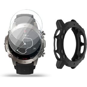 XIN HUA Watch Screen Protector (3+1Pack) Compatible for Amazfit Falcon,Tempered Glass Film Anti-Scratch High Definition Full Coverage and Soft TPU Protective Case, transparent (AF001) in Kuwait