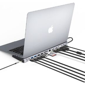 محطة إرساء USB C من OBERSTER، شاشة مزدوجة، 13 في 1 كمبيوتر محمول ثلاثي العرض مع 2 HDMI، VGA، 100 واط PD، منفذ، 4 منافذ A، جيجابلت إيثرنت، صوت، SD/TF متوافق مع Windows وMacBook Pro in Saudi Arabia