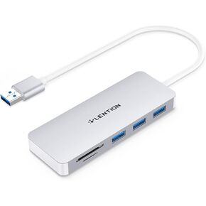 LENTION USB 3.0 Hub with 3 USB 3.0 & SD/Micro SD Card Reader Adapter for Micro/SDXC/SDHC/SD/UHS-I Cards Compatible MacBook Air/Pro (Previous Generation), Surface, Chromebook, More (CB-H15, Space Gray)