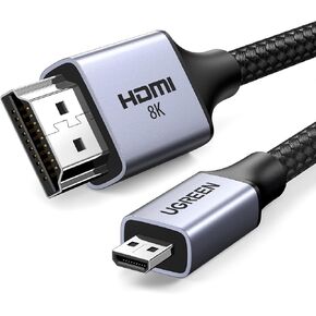 UGREEN 8K Micro HDMI to HDMI Cable 3.3FT, 2.1 Aluminum Shell Braided 48Gbps Ultra High Speed 8K@60hz, 4K@120hz Support HDR eARC Dolby Compatible with GoPro Raspberry Pi 4 Sony Camera Nikon in Kuwait