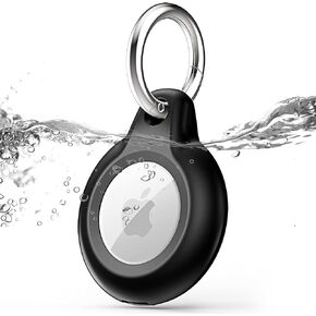 1 Pack IPX8 Waterproof Airtag Keychain with Airtag Holder Case,Full Body Shockproof,Anti-Scratch Cover Air tag for Cat,Dog,Keys,Luggage,Wallet(Black)