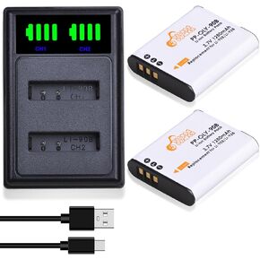 Pickle Power 2 حزمة بطارية LI-92B LI-90B وشاحن مزدوج LED متوافق مع Olympus Tough TG-5 TG-6 TG-4 TG-3 TG-2 TG-1 TG-Tracker SH-50 iHS SH-60 XZ-2 iHS SH-1 SH-2 SP-100 (ليس لـ SP-700) in Kuwait