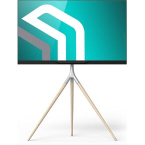 ONKRON TV Tripod Stand for 32 – 65 Inch TVs up to 77 lbs, Beech Wooden TV Stand Modern, Swivel TV Mount Stand, TV Easel Stand, TV Floor Stand Swivel, Max VESA 400x400, White
