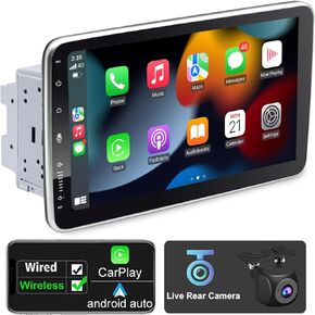 IYING 10 Inch Single Din Adjustable Car Radio Wireless CarPlay & Wireless Android Auto 8-Core 2G+32G Android Car Stereo with Backup Camera Bluetooth AM/FM GPS Navigation WiFi Car Play Screen 1 Din