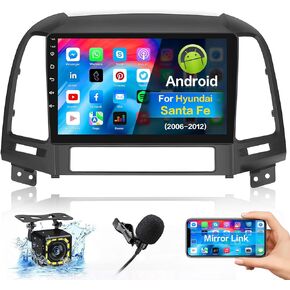 Roinvou 8 Cores 4+64G Android Radio Upgrade for Hyundai Santa Fe 2006-2012(LHD), 9'' HD Touchscreen with Wireless CarPlay Android Auto GPS Navigation WiFi Backup Camera Mirror Link Bluetooth Mic RDS
