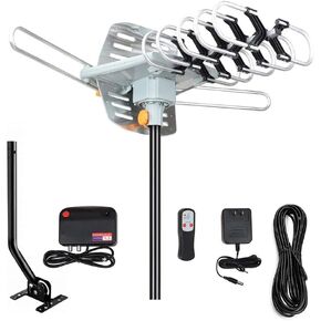 هوائي التلفزيون، هوائي تلفزيون رقمي عالي الوضوح للتضخيم الخارجي مع نطاق يصل إلى 150 ميلاً، دعم عن بعد لتلفزيون 4K 1080p Firestick 2، مع عمود تثبيت in Kuwait