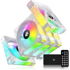 مروحة Asiahorse FS-S001 مقاس 120 مم RGB، إطار كامل من الأكريليك ARGB باللون الأبيض لحافظة الكمبيوتر، مراوح 5 فولت لمزامنة اللوحة الأم مع وحدة تحكم PWM تناظرية، 20+8 مصابيح LED قابلة للتحكم، مراوح كمبيوتر بمحامل هيدروليكية (3 عبوات) in Kuwait