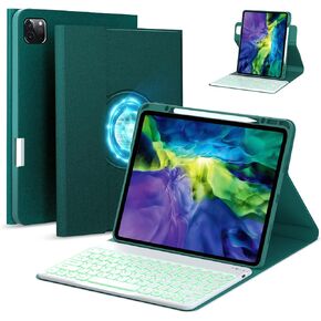 حافظة لوحة المفاتيح Lucset لجهاز iPad Pro 12.9 بوصة الجيل السادس والخامس والرابع الثالث، لوحة مفاتيح لاسلكية قابلة للفصل بإضاءة خلفية 7 ألوان، غطاء نحيف قابل للطي ذكي قابل للدوران 360 درجة مع حامل أقلام، أزرق مخضر in Kuwait