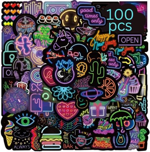 100 قطعة من ملصقات ضوء النيون الداكن من Adeela، ملصقات نيون، ملصقات للكمبيوتر المحمول، ملصقات للكمبيوتر اللوحي، ملصقات رائعة، ملصقات فينيل، ملصق زجاجة مياه مقاوم للماء، حزمة ملصقات متنوعة، ملصقات للبالغين/المراهقين in Kuwait